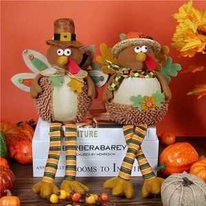 15 Inch 2 Pack Stuffed Turkey Couple Doll Thanksgiving Tabletop Decorations